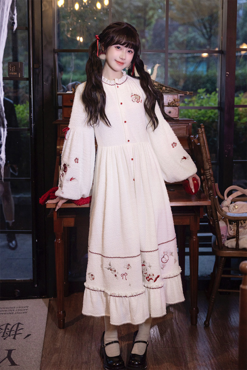 Chinese-style Dark Red Vest + Dress + Ear Cuffs