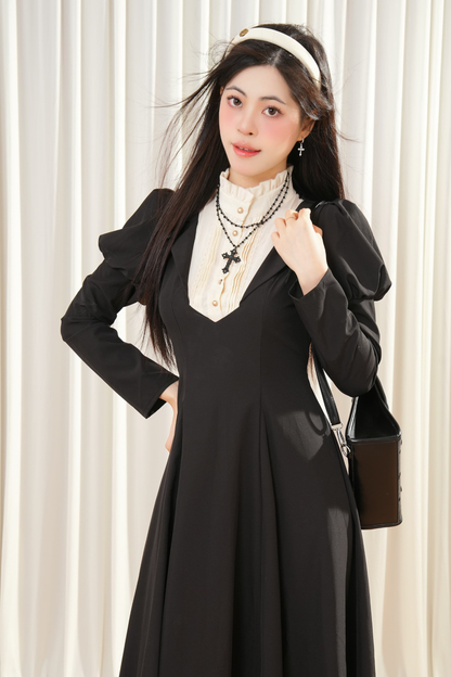 Dark Maid Puff Sleeve Long Dress