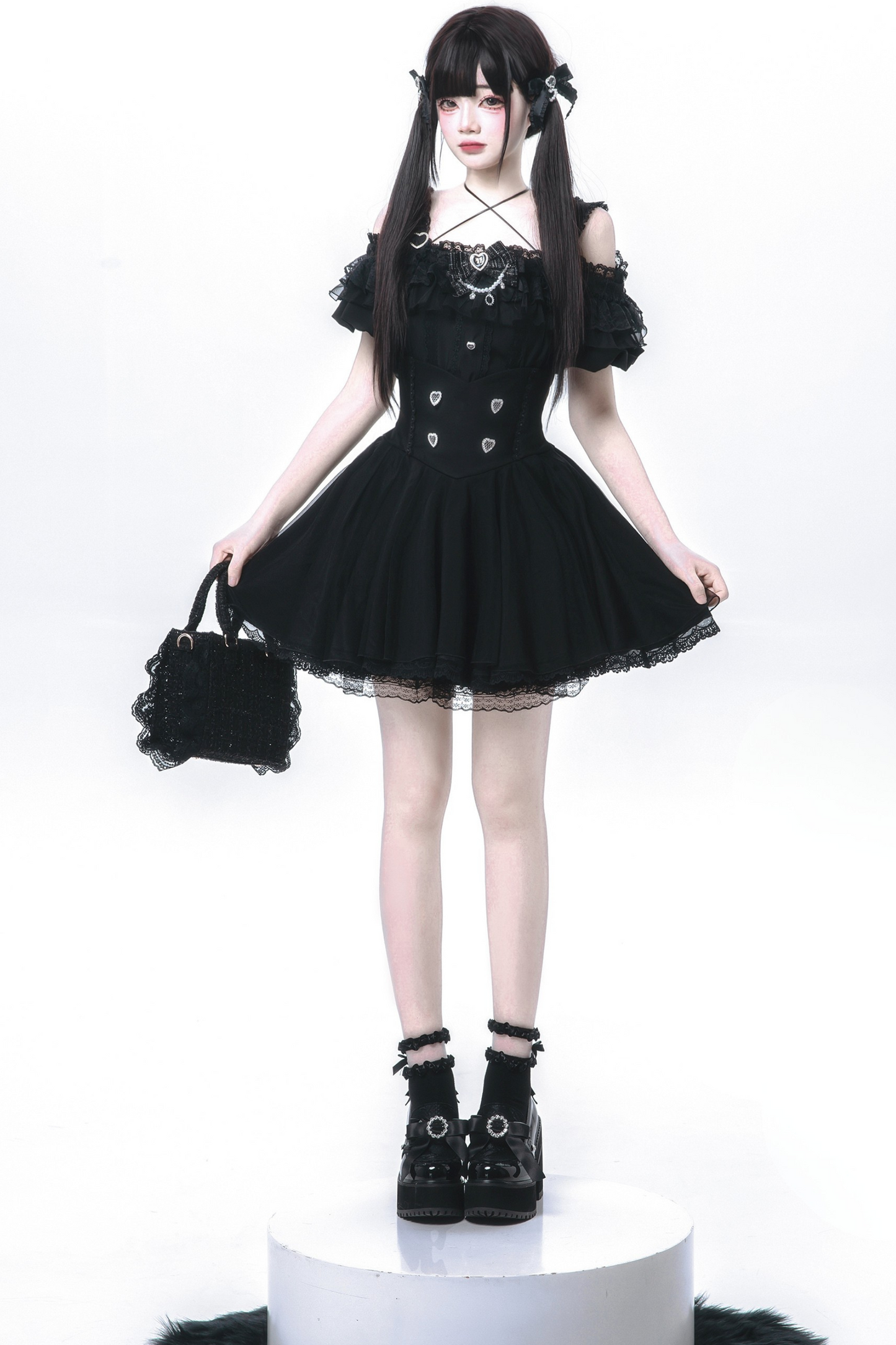 [pre-order] Jirai Off Shoulder Top + Flare Skirt + Ribbon