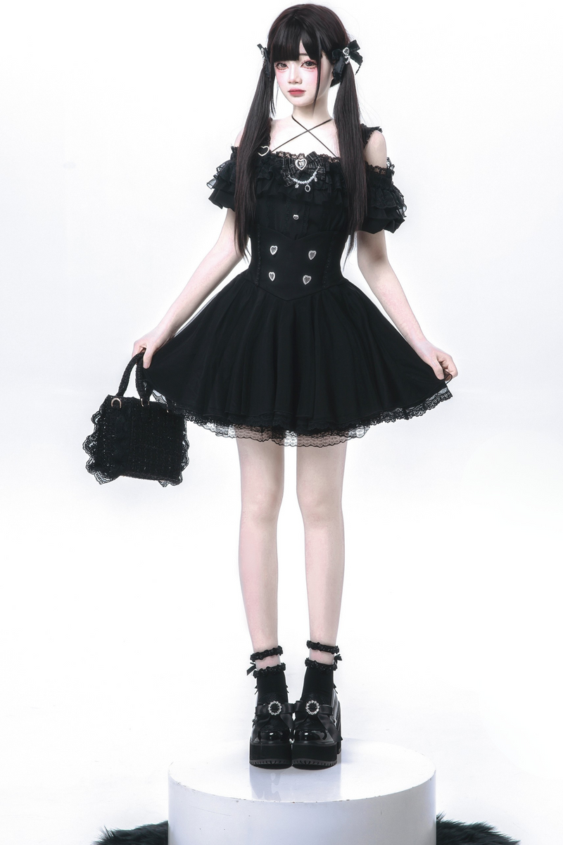 [pre-order] Jirai Off Shoulder Top + Flare Skirt + Ribbon