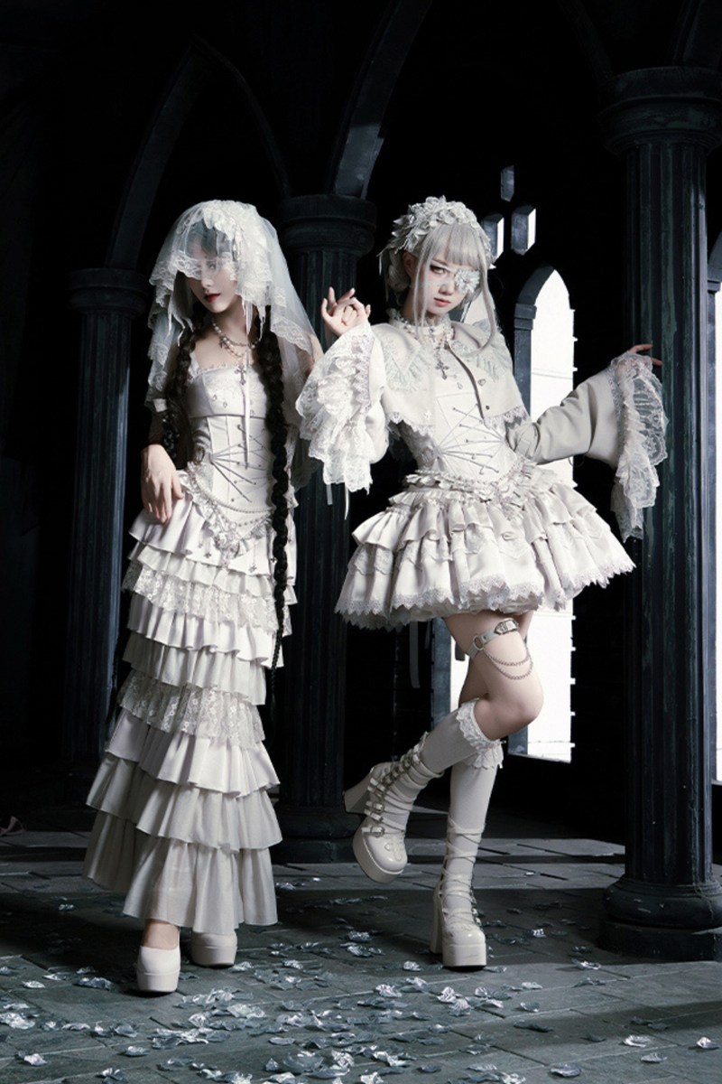 Gothic Lolita Skirt + Corset + Veil + Necklace + Waist Chain