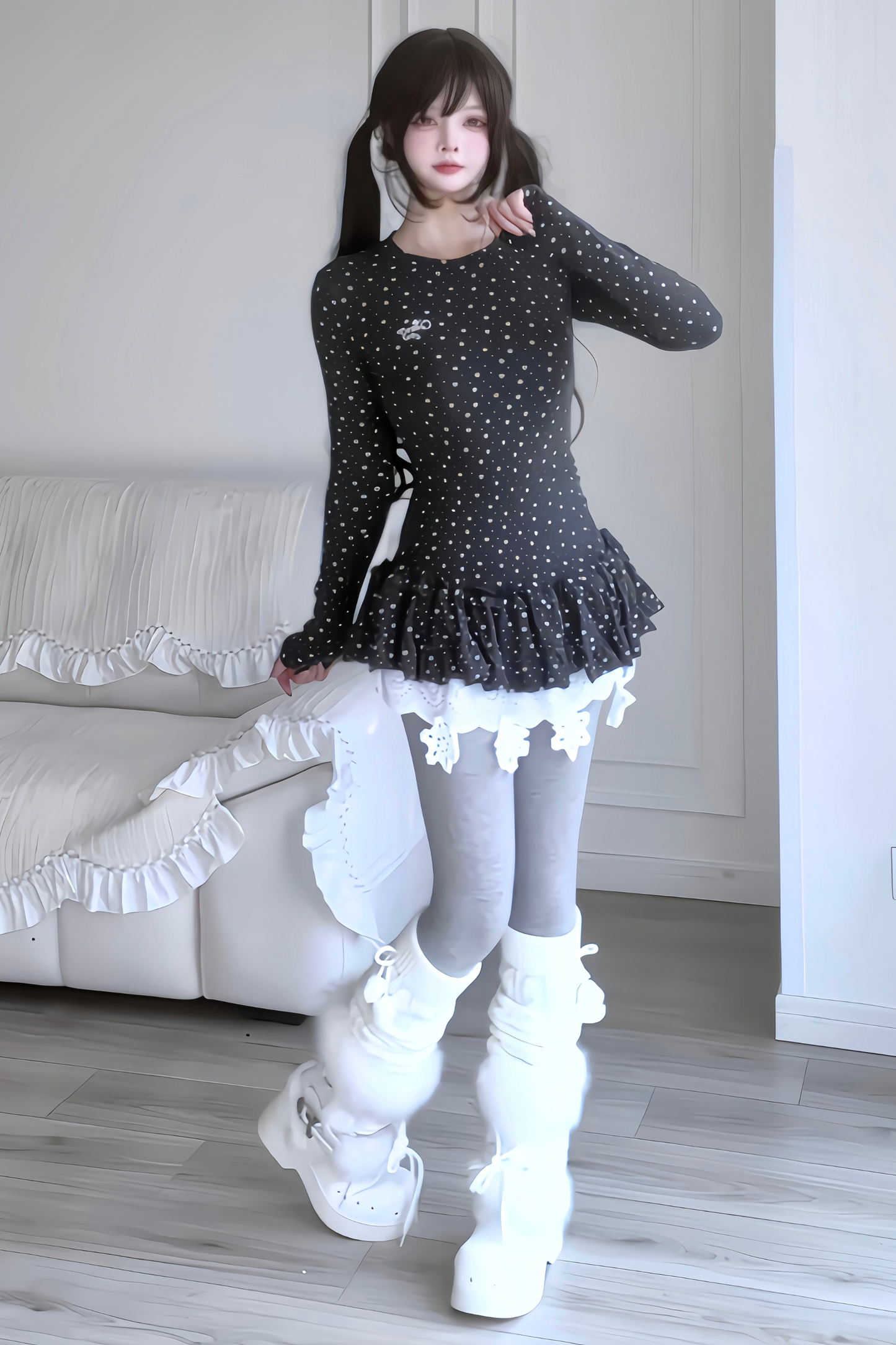 Y2k Dot Ruffle Top