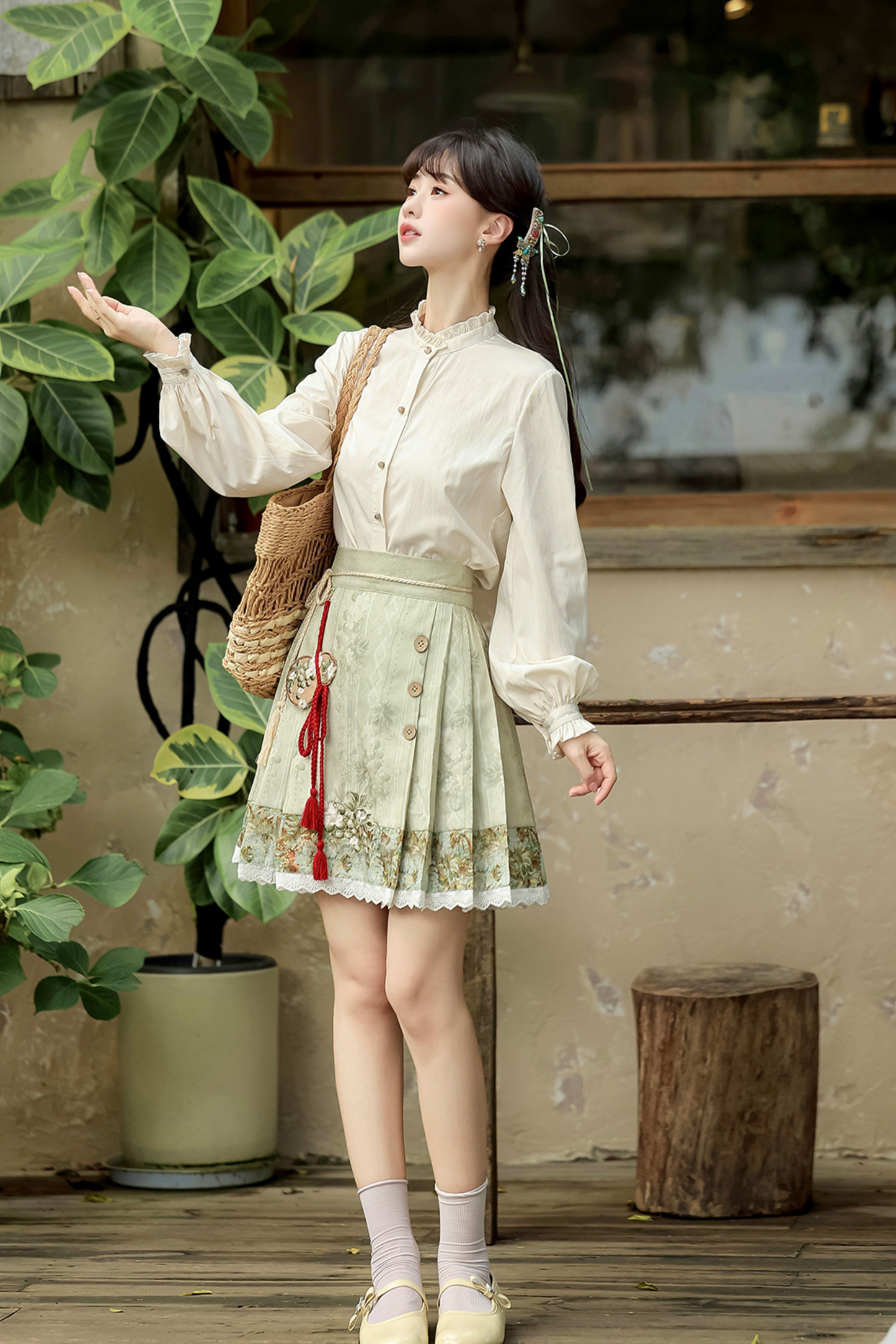 Forest Chinese-style Vest + Blouse + Skirt