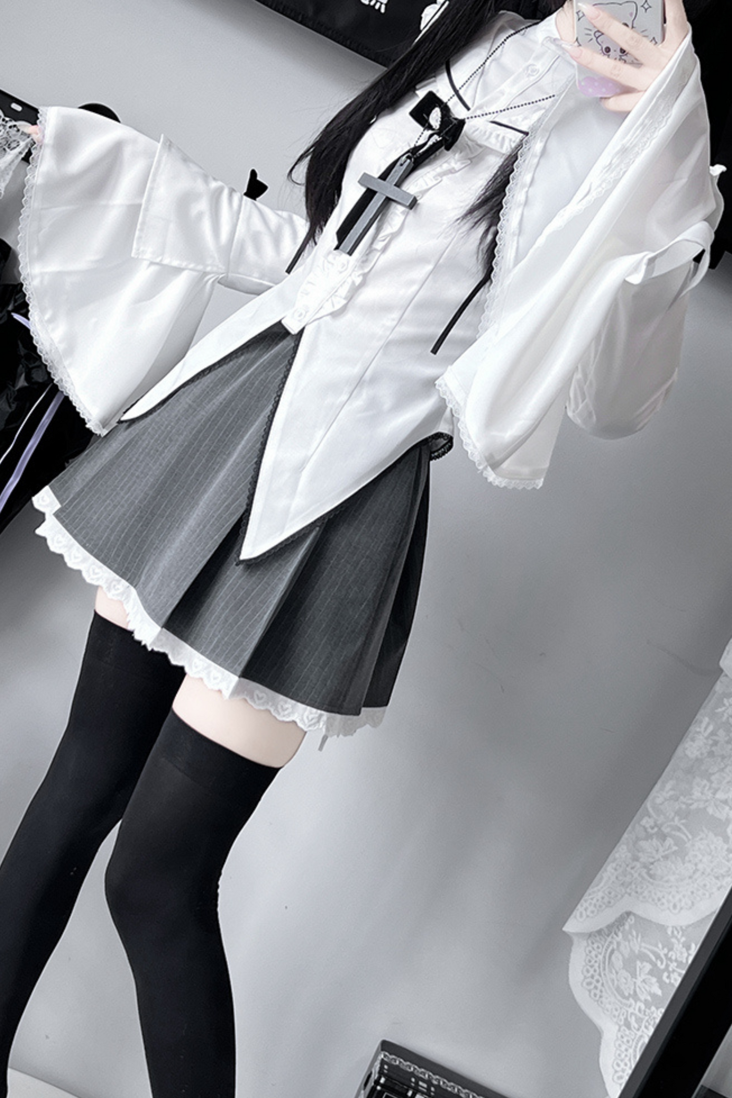 Gothic Style Sailor Shirt + Lace Skirt