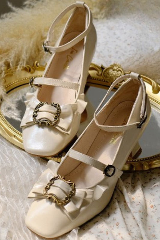 Leather Ribbon Ruffle Lolita Heels