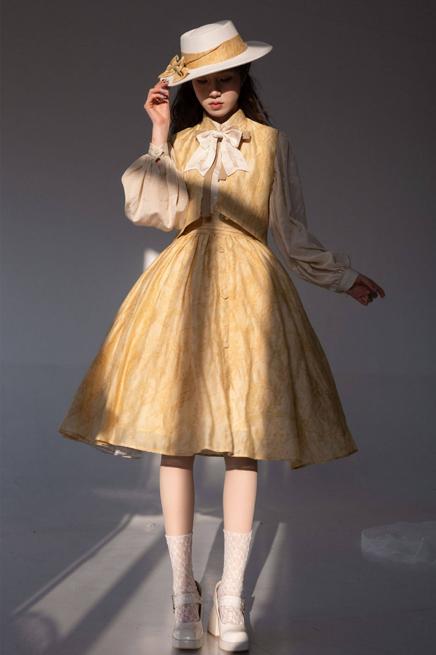 Golden Flower Design Dress + Skirt + Coat + Vest