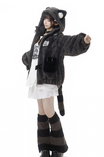 Raccoon Fur Jacket + Sweatshirt + Skirt + Pants + Leg Sleeve