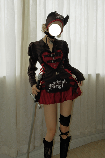 Gothic Girl Heart Buckle Top + Balloon Skirt