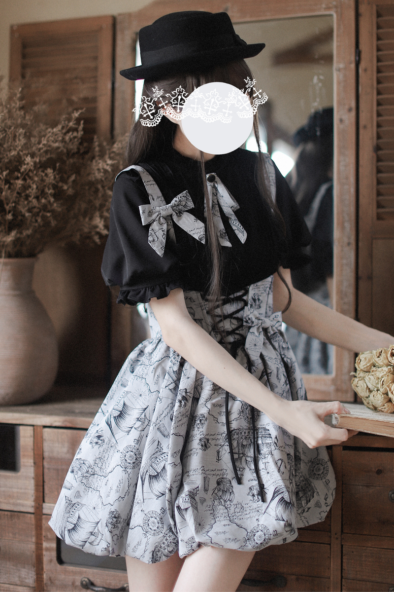[pre-order] Retro Suspender Skirt + Shirt + Ribbon Necktie + Ribbon