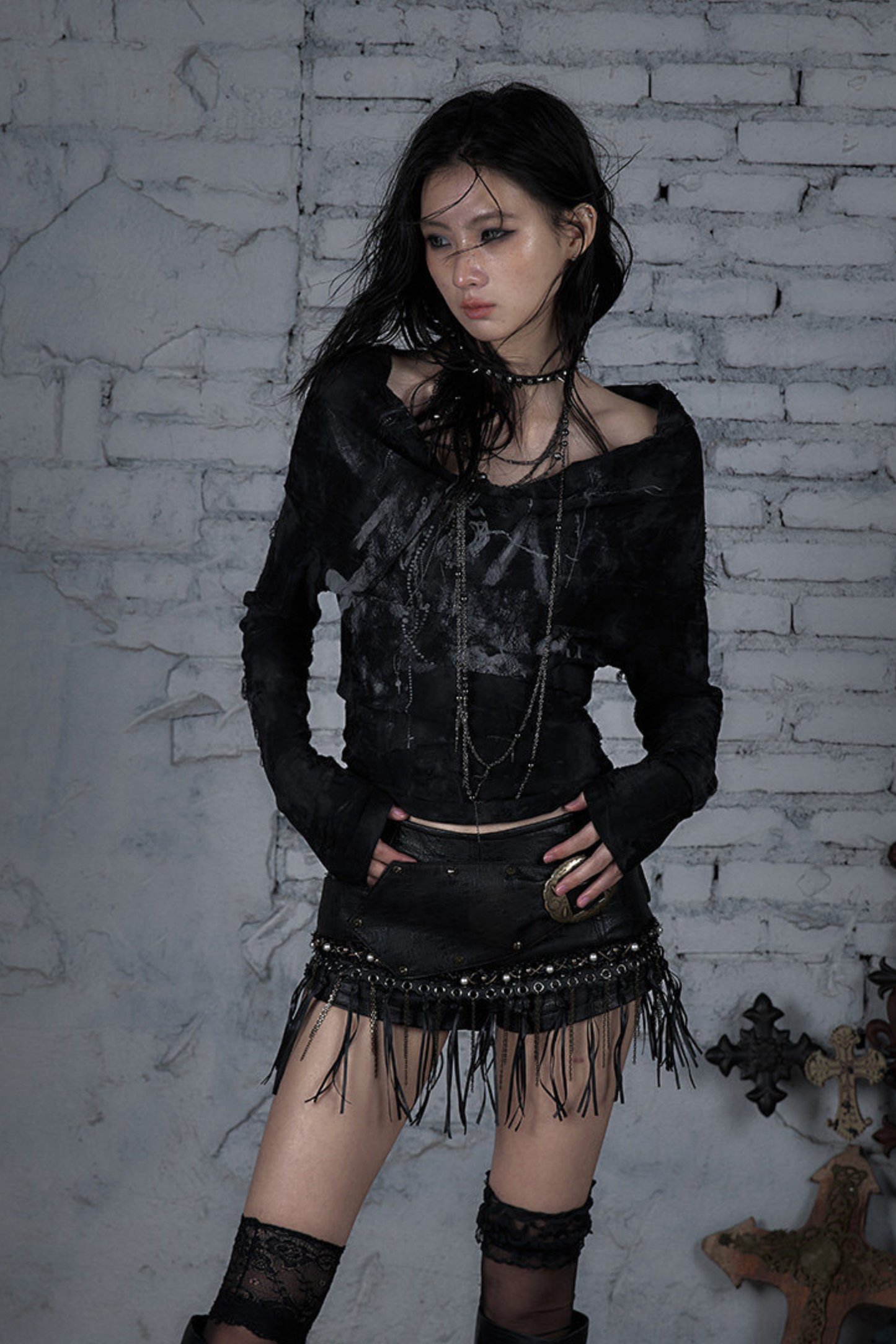 Dark Punk One Shoulder Top