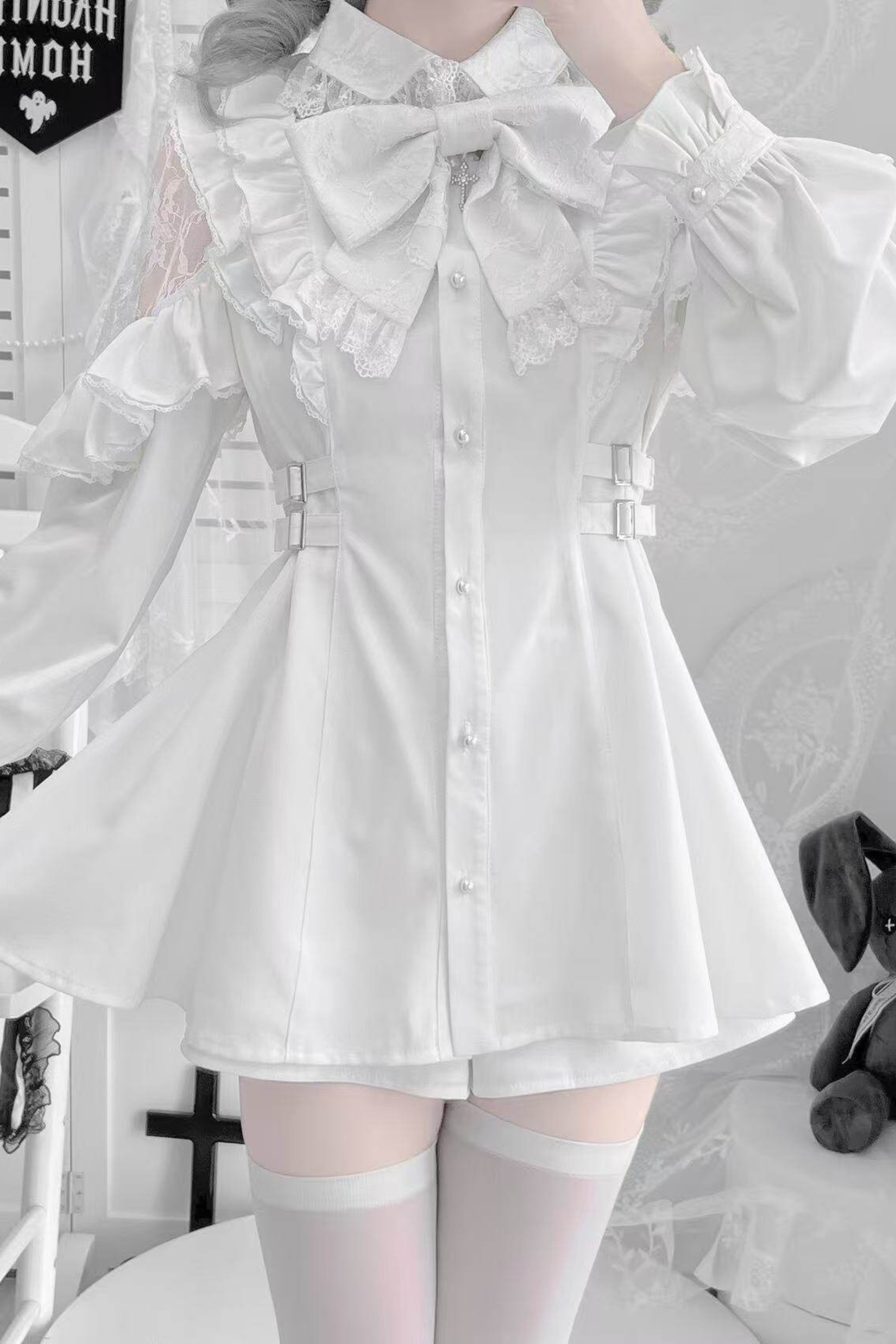 Lace Off Shoulder Design Dress + Shorts