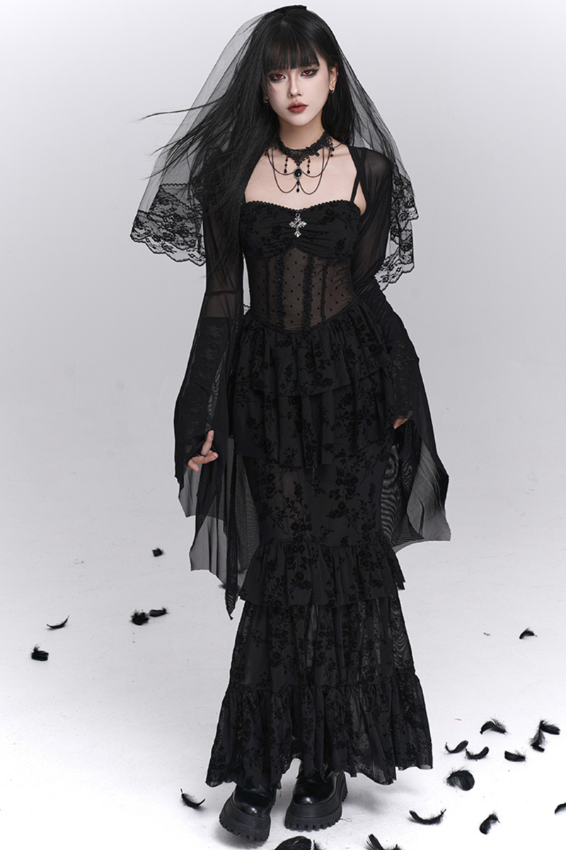 Ghost Girl Gothic Mermaid Dress + Sheer Outerwear