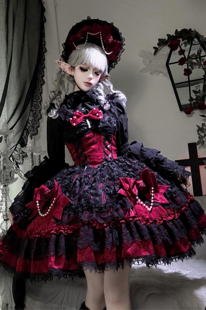 Rose Ruffle Princess Jumper Skirt + Bag Ribbon + Bonnet