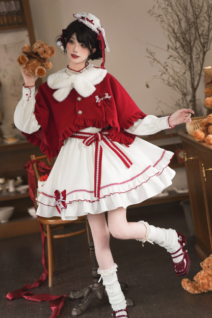 Red Wish Ribbon Dress + Cape