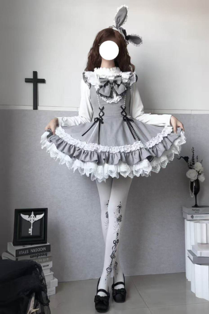 Sweet Lolita Stripe Jumper Skirt + Rabbit Hat