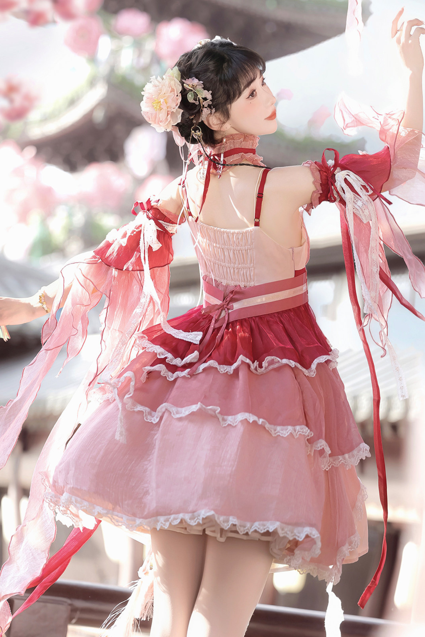 Chinese-style Feather Dress + Feather Sleeves + Waist Belt