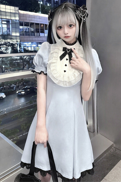 Lace Puff Sleeve Dress + Ribbon Clip