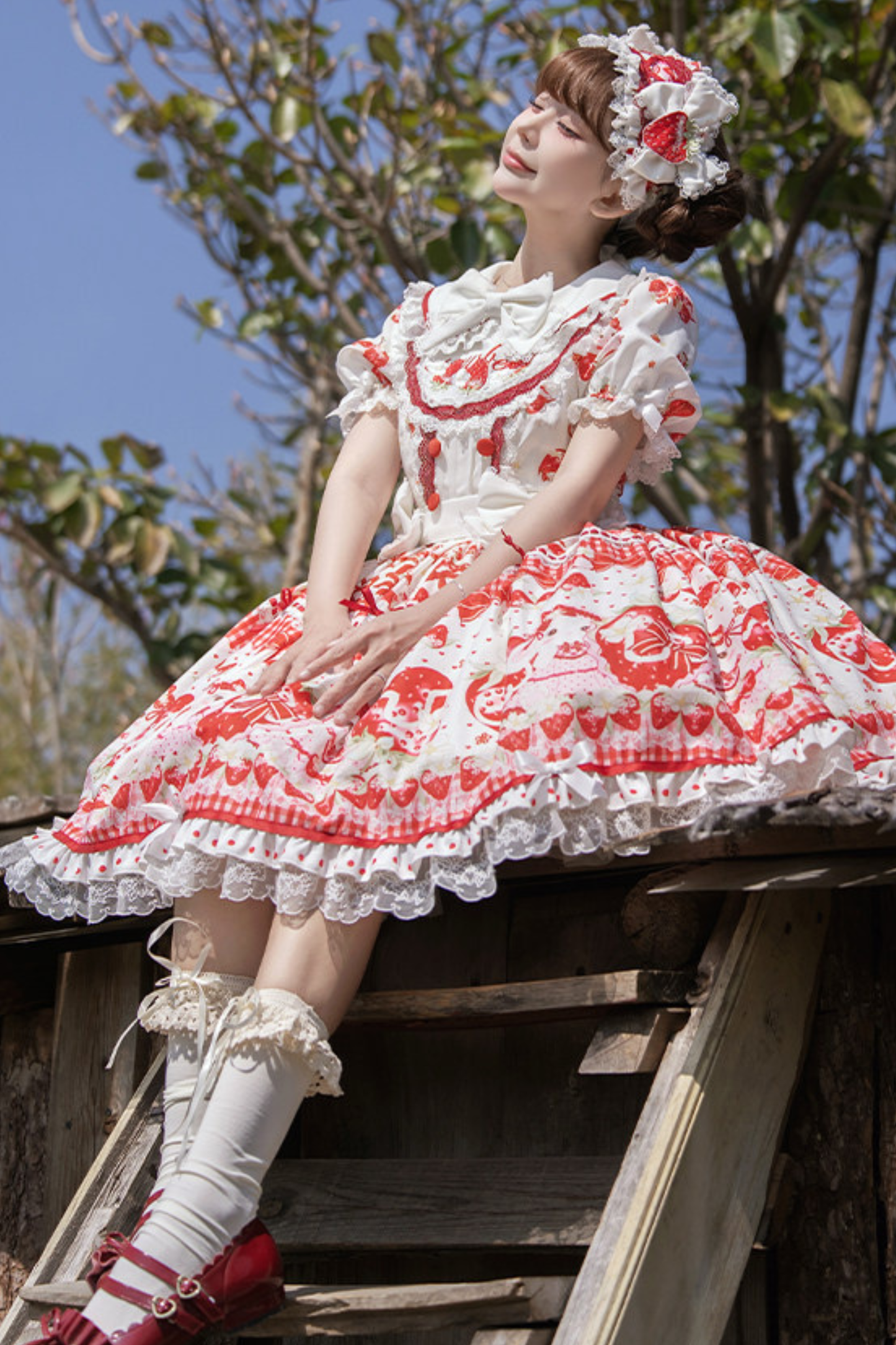 Red Berry Lolita Dress + Ribbon + Headband