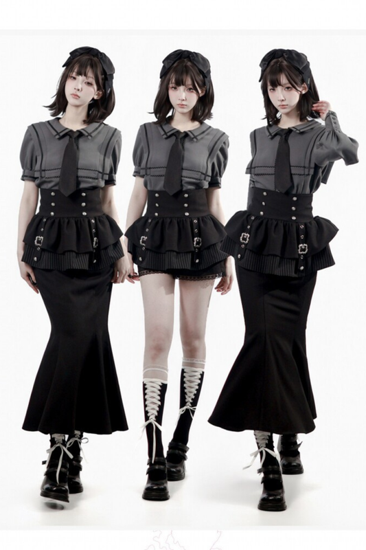 Dark Color Shirt + Mermaid Skirt + Shorts + Girdle + Tie