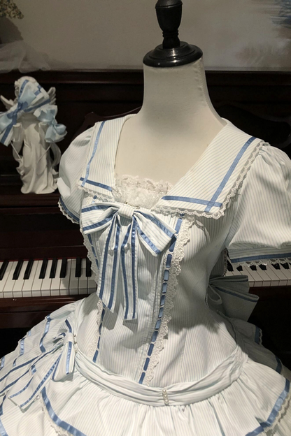 [pre-order] Sea Salt Rabbit Aqua Sailor Dress Set + Headband + Ribbon Headband