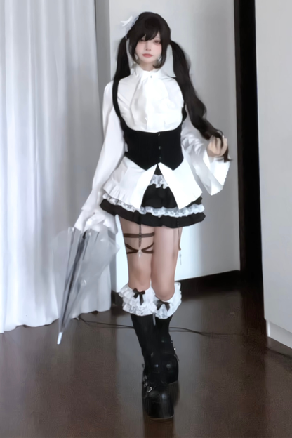 Ruffle Flutter Sleeve Top + Tiered Skirt