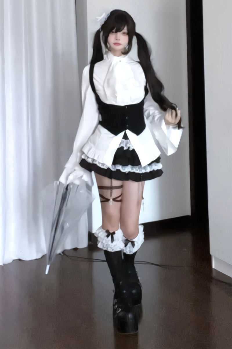 Ruffle Flutter Sleeve Top + Tiered Skirt