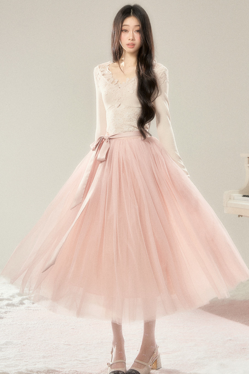 Noble French Lace Top + Flare Tulle Skirt