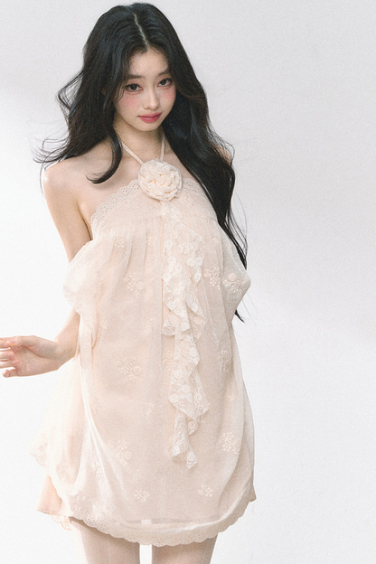 Wendy Lace Flower Halter Neck Dress