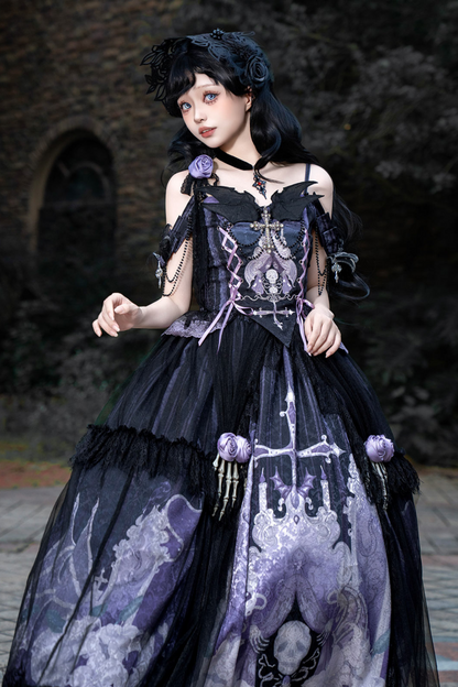 Gothic Style Dark Camisole Top + Dark Skull Skirt