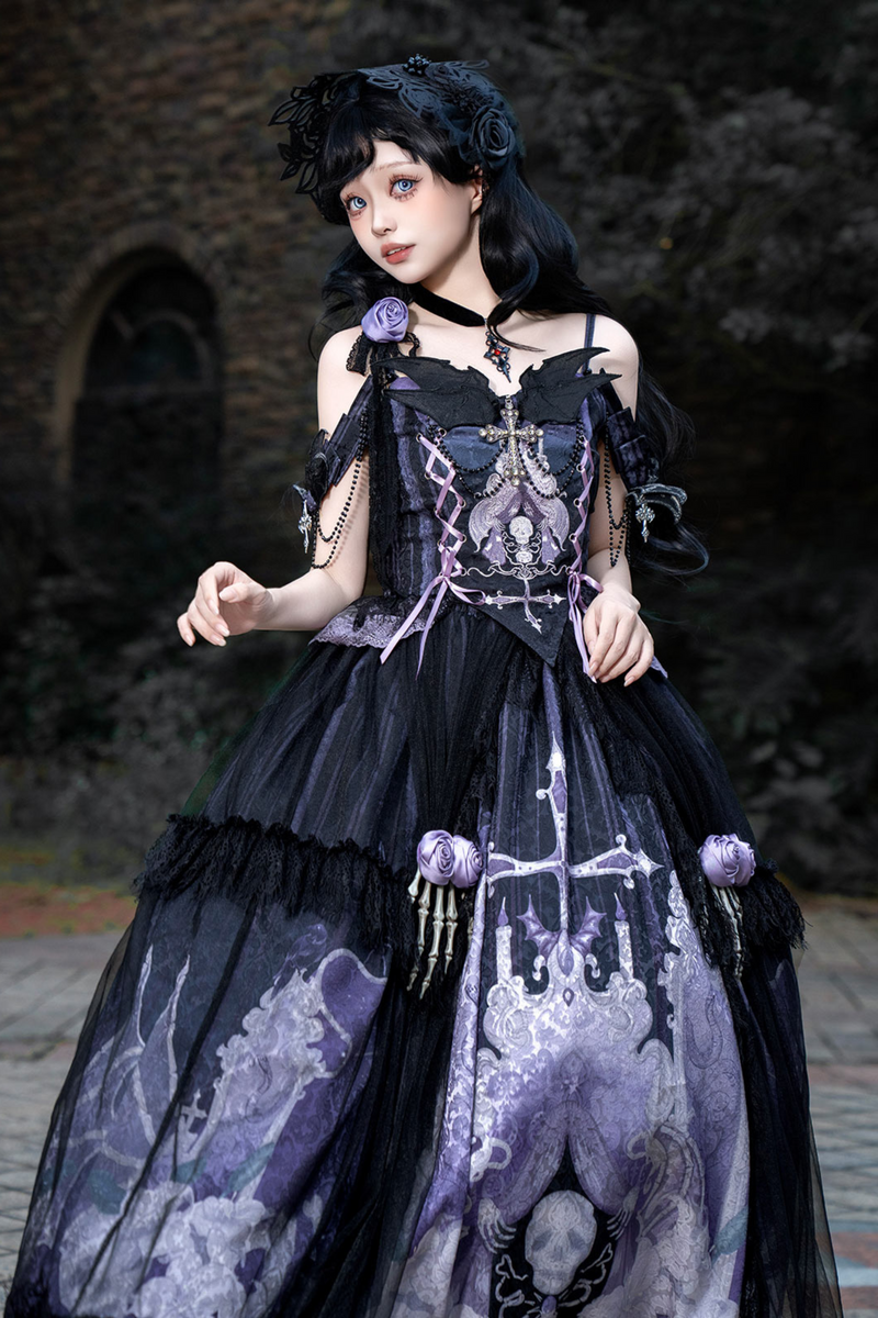 Gothic Style Dark Camisole Top + Dark Skull Skirt
