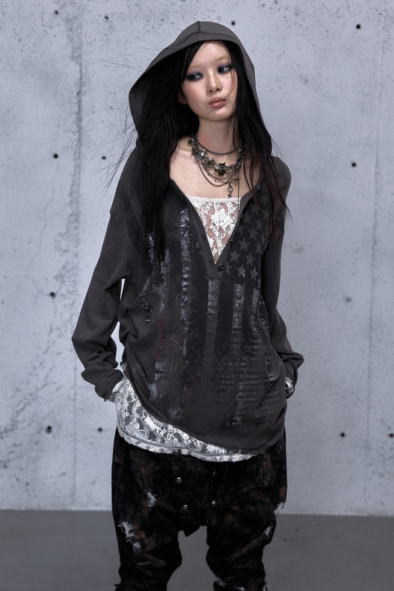 Lace Patchwork Loose Hooded Hoodie