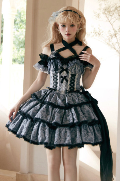 Ruffle Lace Up Lolita Dress