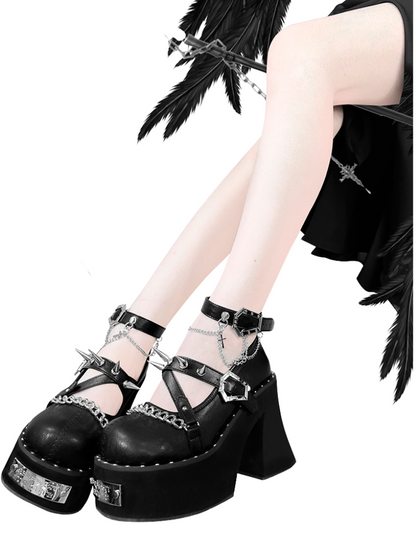 Dark Rose Witch Punk Rivet Round Toe Platform Shoes