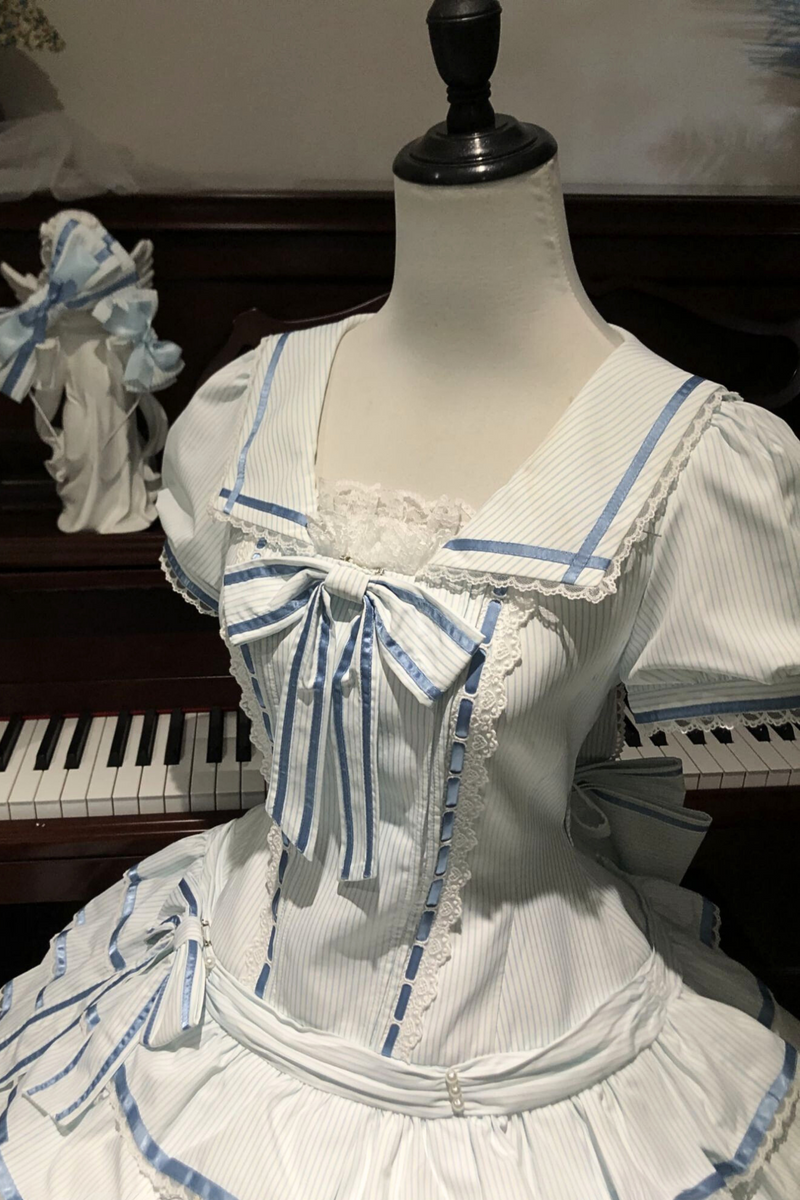 [pre-order] Sea Salt Rabbit Aqua Sailor Dress Set + Headband + Ribbon Headband
