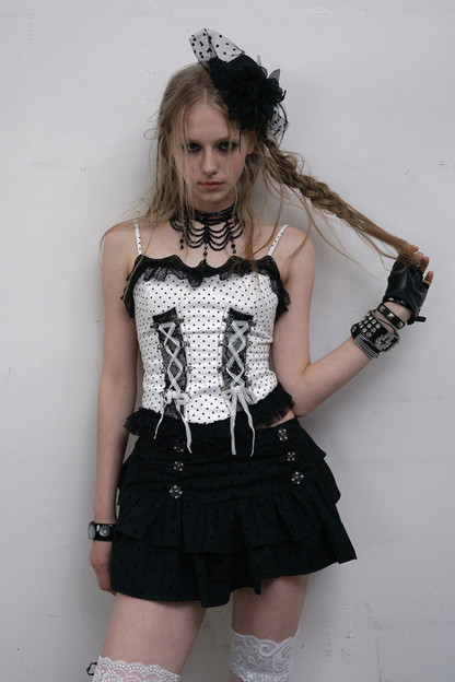 Dark Punk Polka Dot Lace Up Camisole