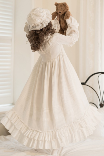 Classical Pure White Doll Dress + Baby Hat