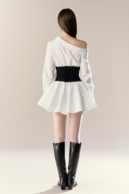 Heartbeat Signal Off Shoulder Shirt Dress