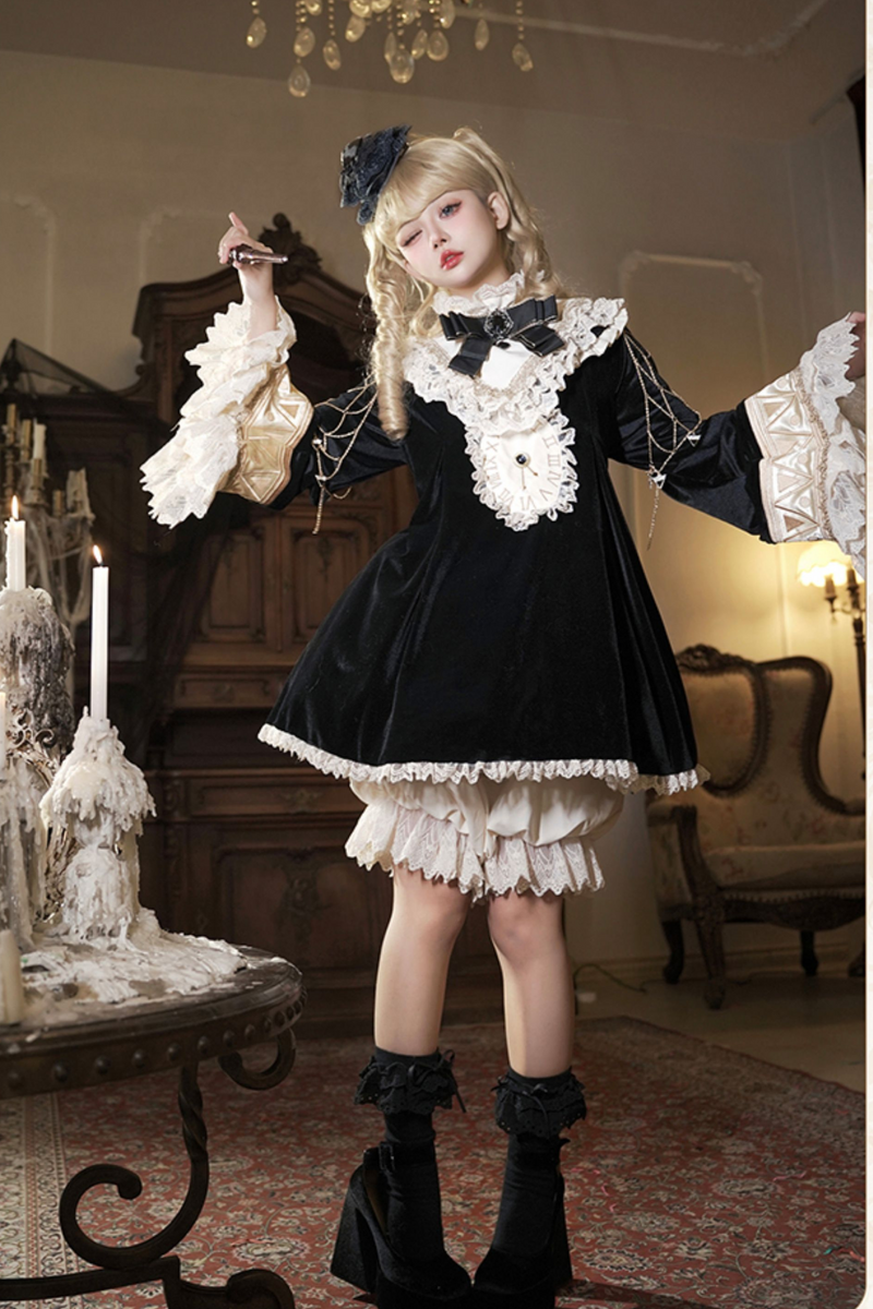Black Cat Ruffle Clock Lolita Dress + Pumpkin Pants