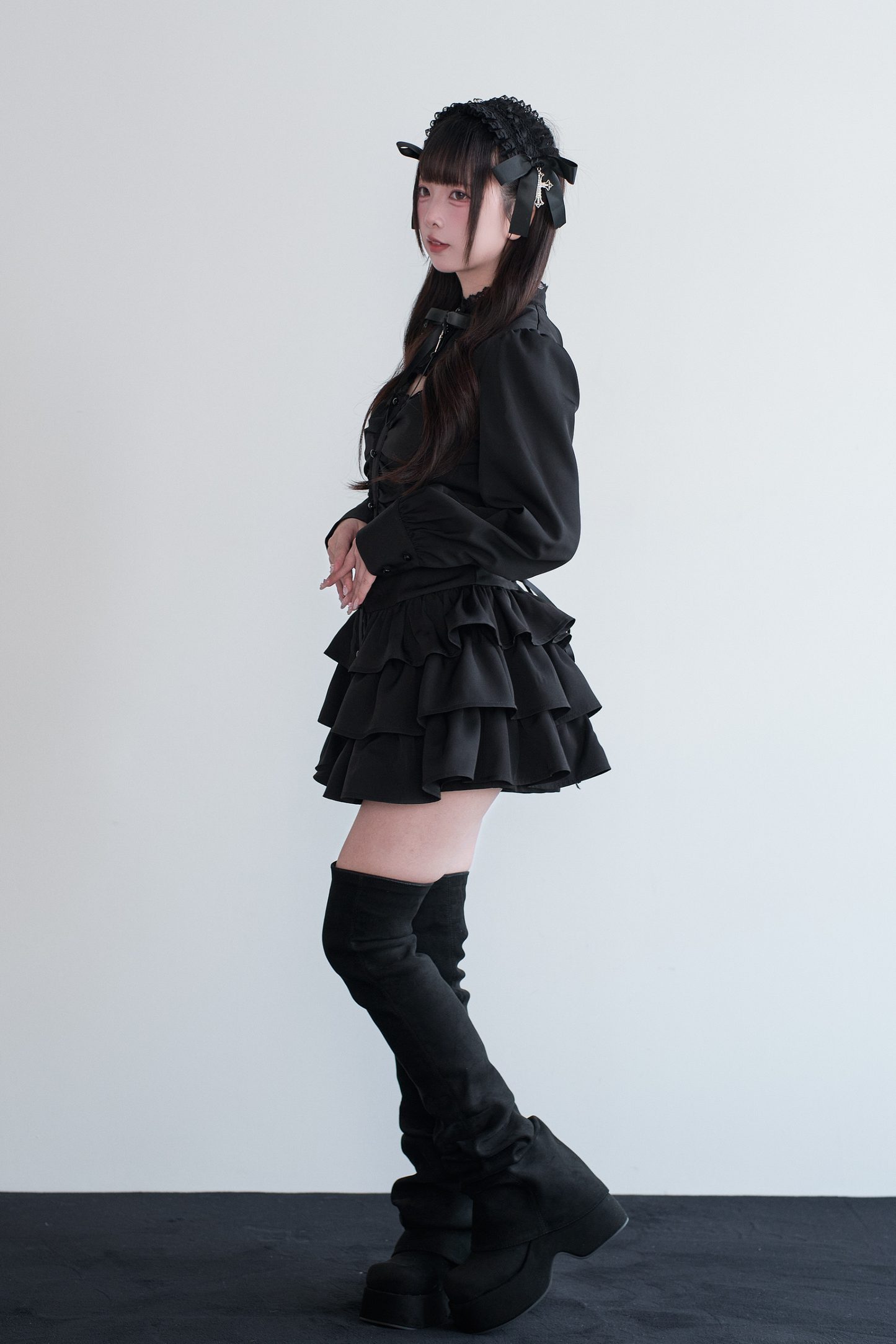 Little Goth Lace Ribbon Dress + Shorts