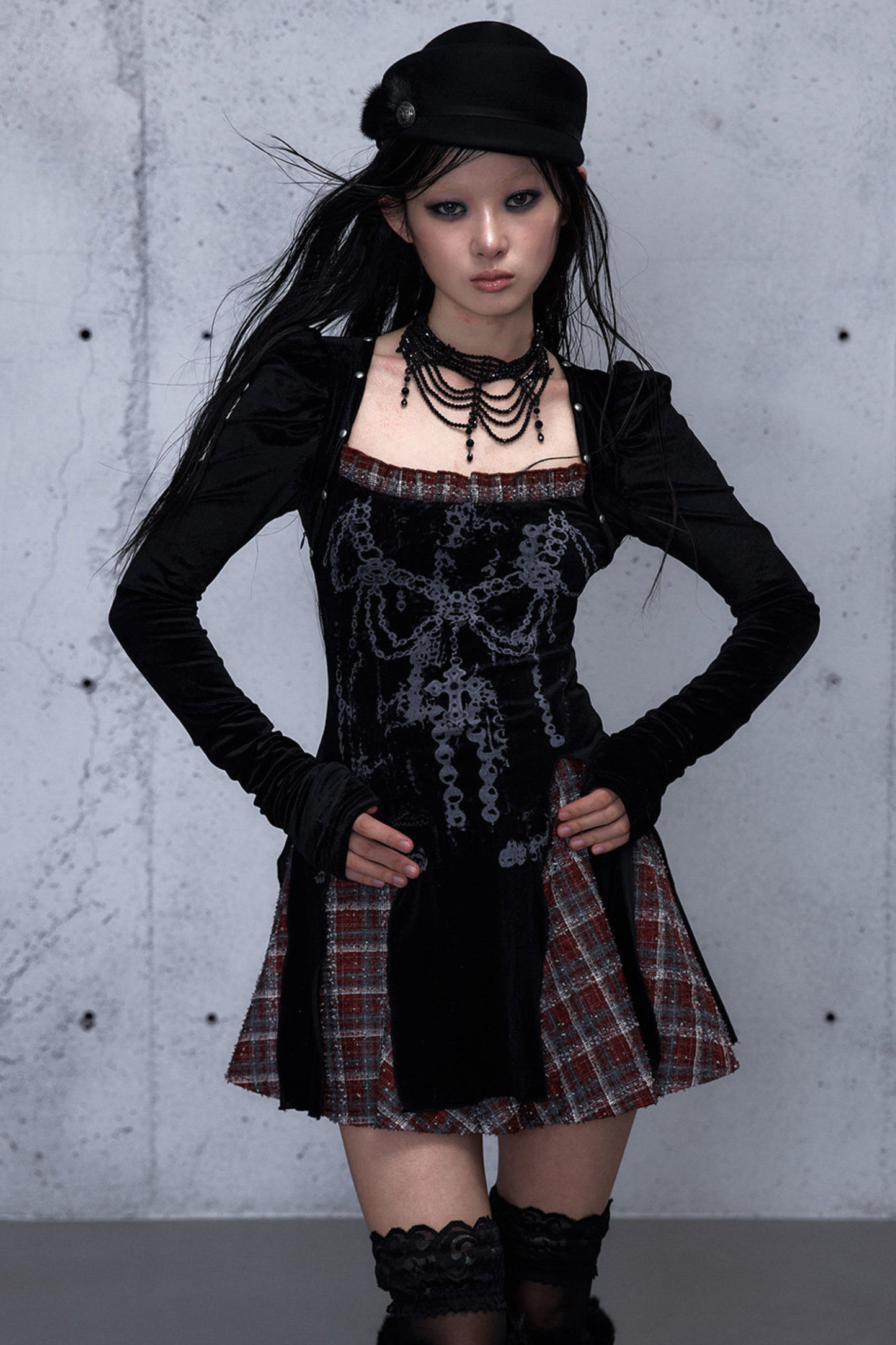 Baroque Velvet Plaid Dress