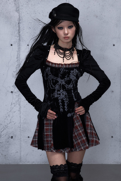 Baroque Velvet Plaid Dress