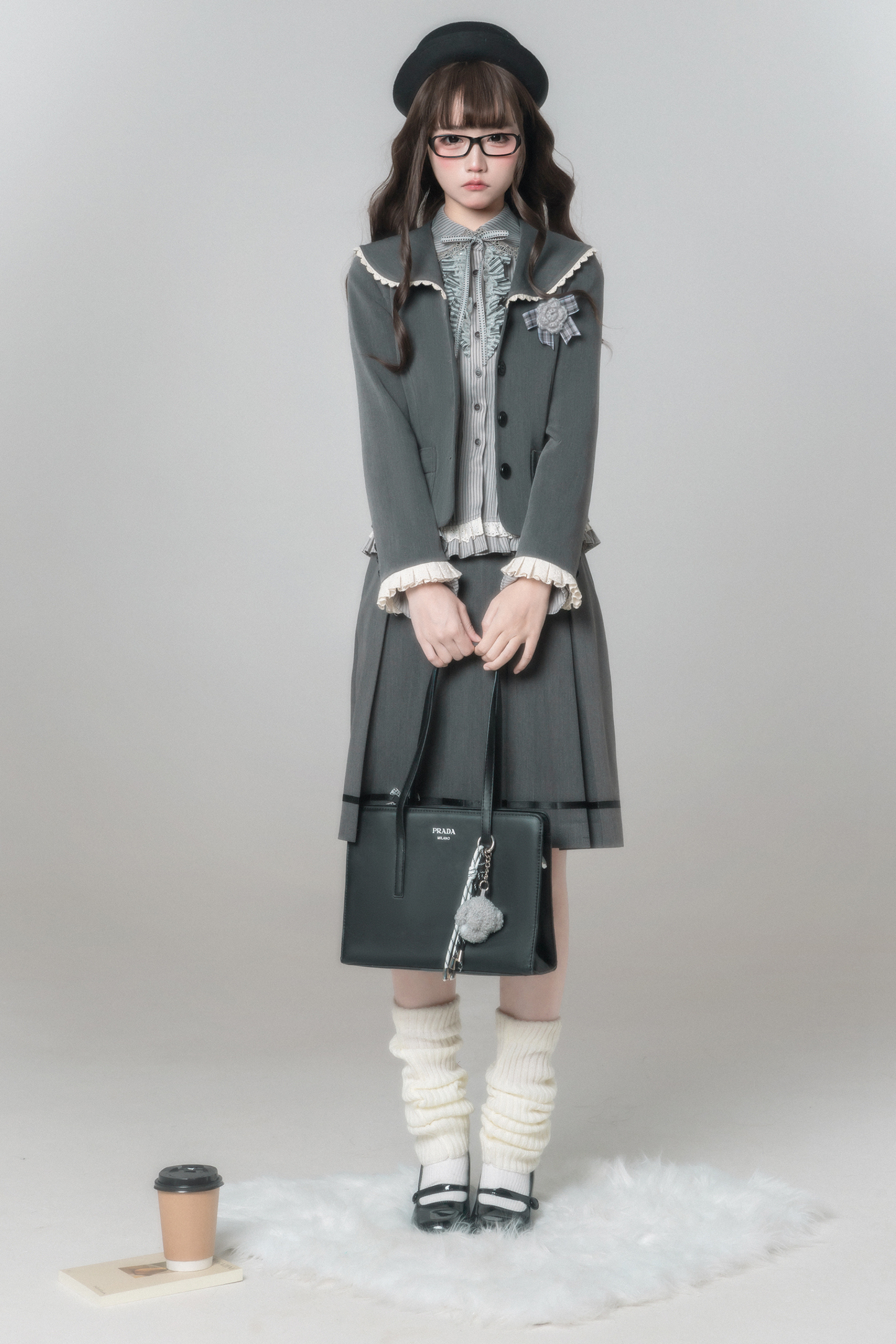 Retro College Jacket + Shirt + Skirt + Brooch