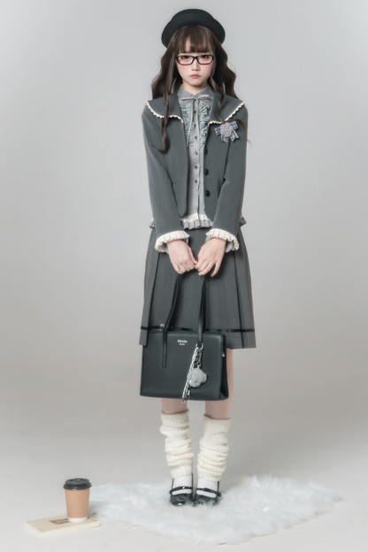Retro College Jacket + Shirt + Skirt + Brooch