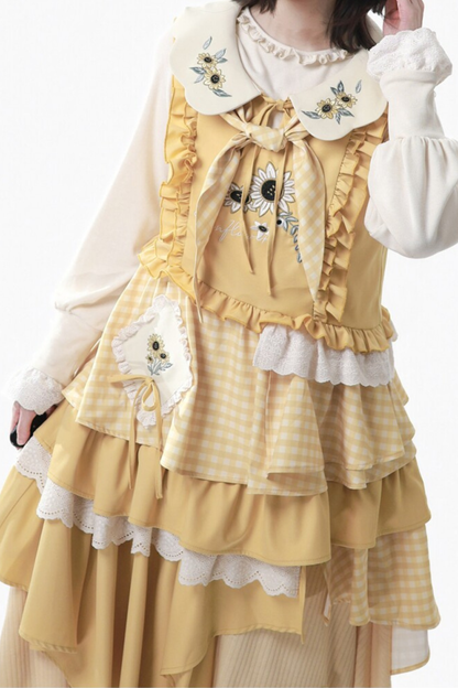 Yellow Ruffled Tank Top + Top + Skirt