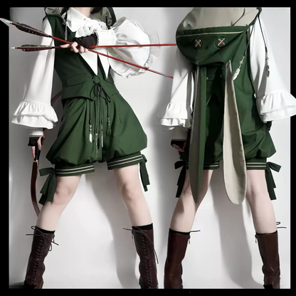Bunny Ears Hoodie Vest + Shorts + Cape Feather Green Prince Cordage