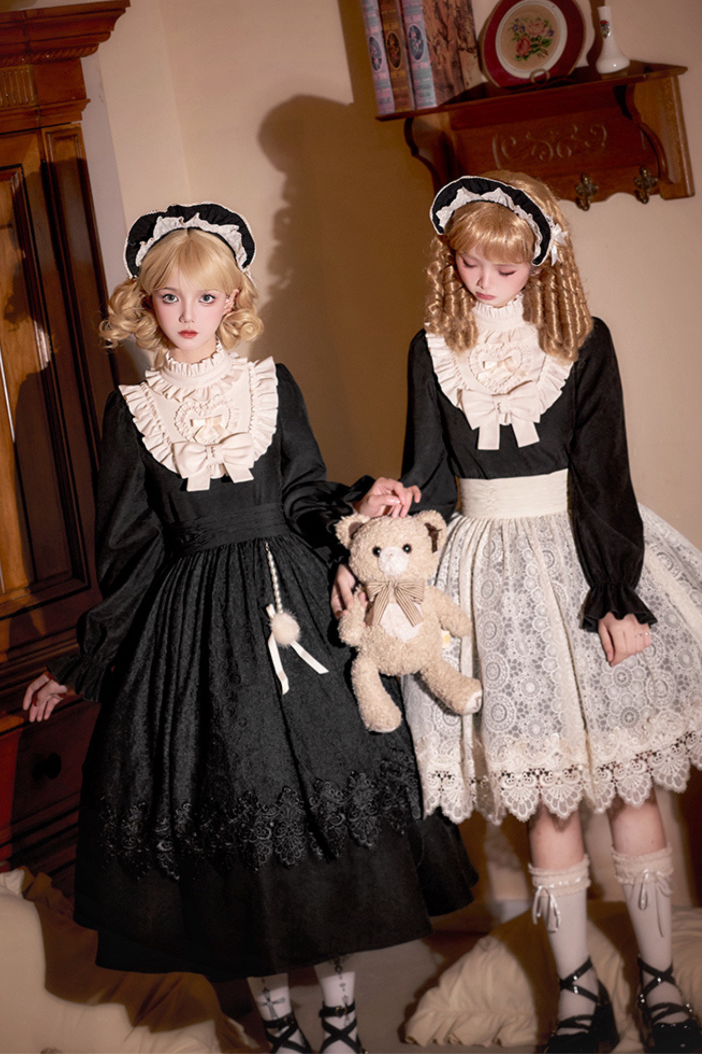 [pre-order] Dark Doll Lolita Dress + Apron + Ribbon + Headband