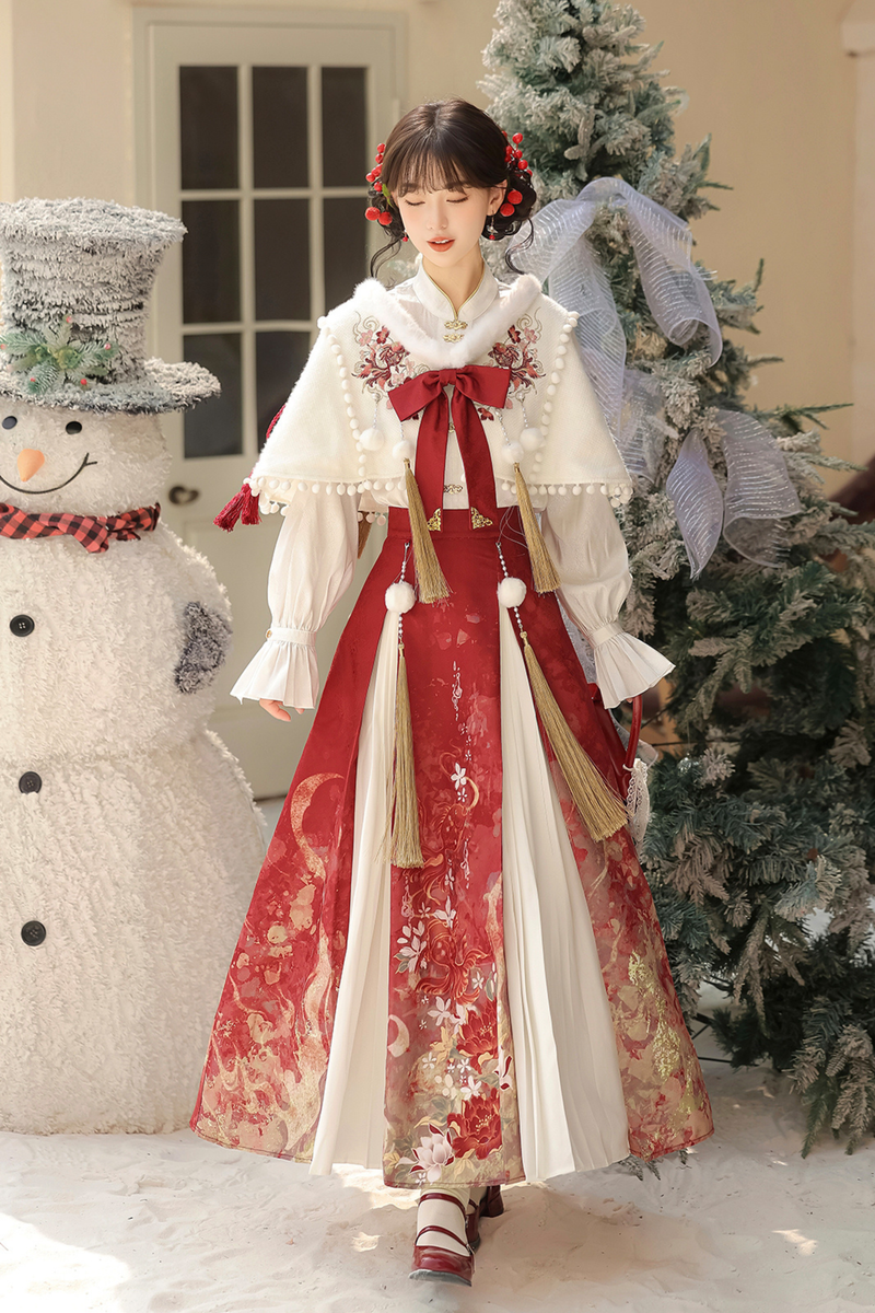 Retro Chinese-style Shawl + Tops + Skirt