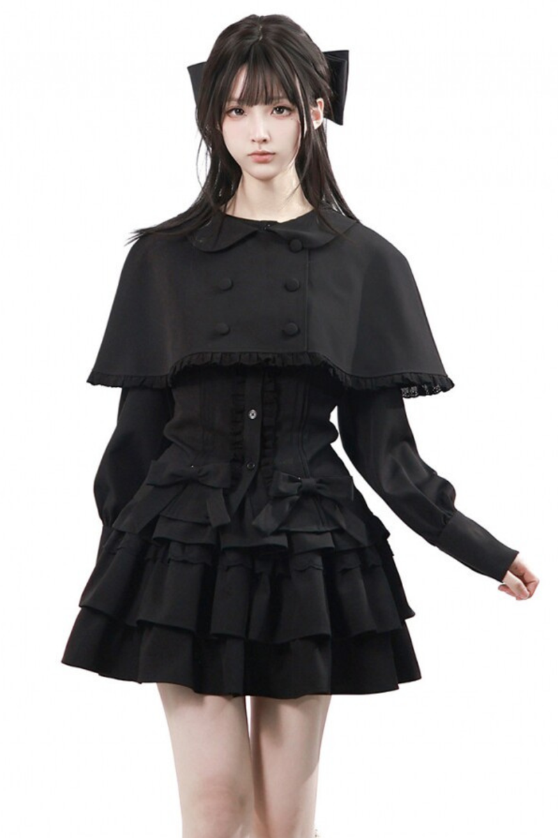 Ruffled Dress + Short Cape + Shirt + Skirt