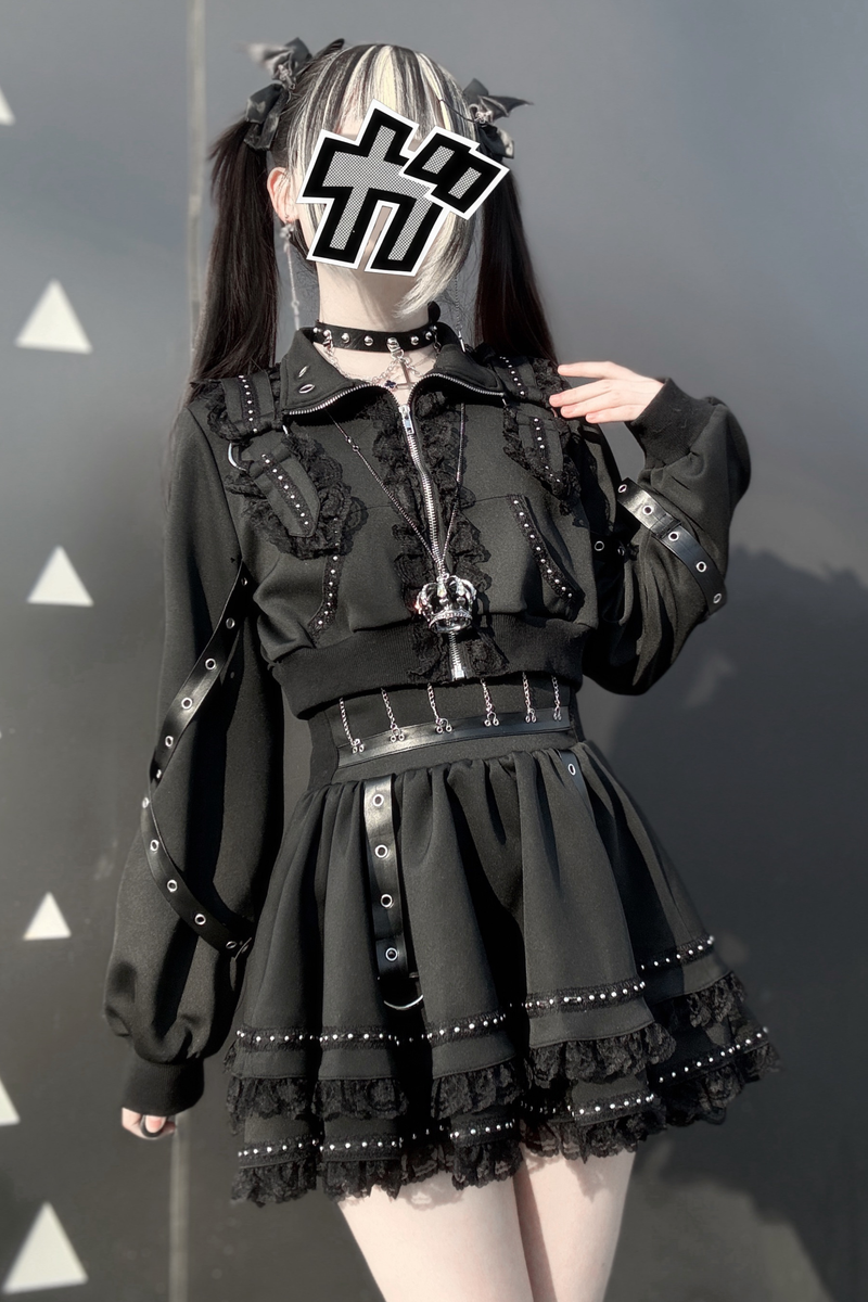 Dark Subculture Sporty Jacket + Skirt