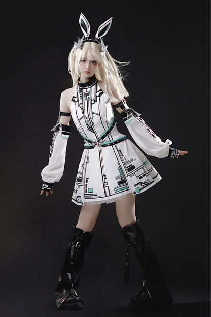 [reservation Product] Machine Warrior Lolita Technology Printed Dress + Sleeve + Bunny Ear Cutucha